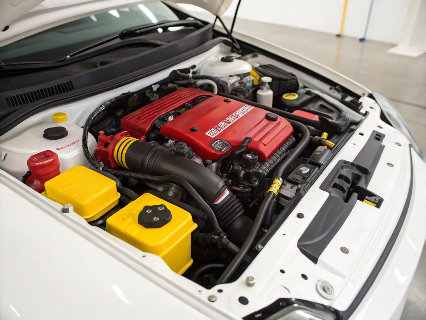 An image showcasing a car engine with highlighted areas representing different components being diagnosed, emphasizing the comprehensive nature of K & R Quality Auto Repair's diagnostic services.