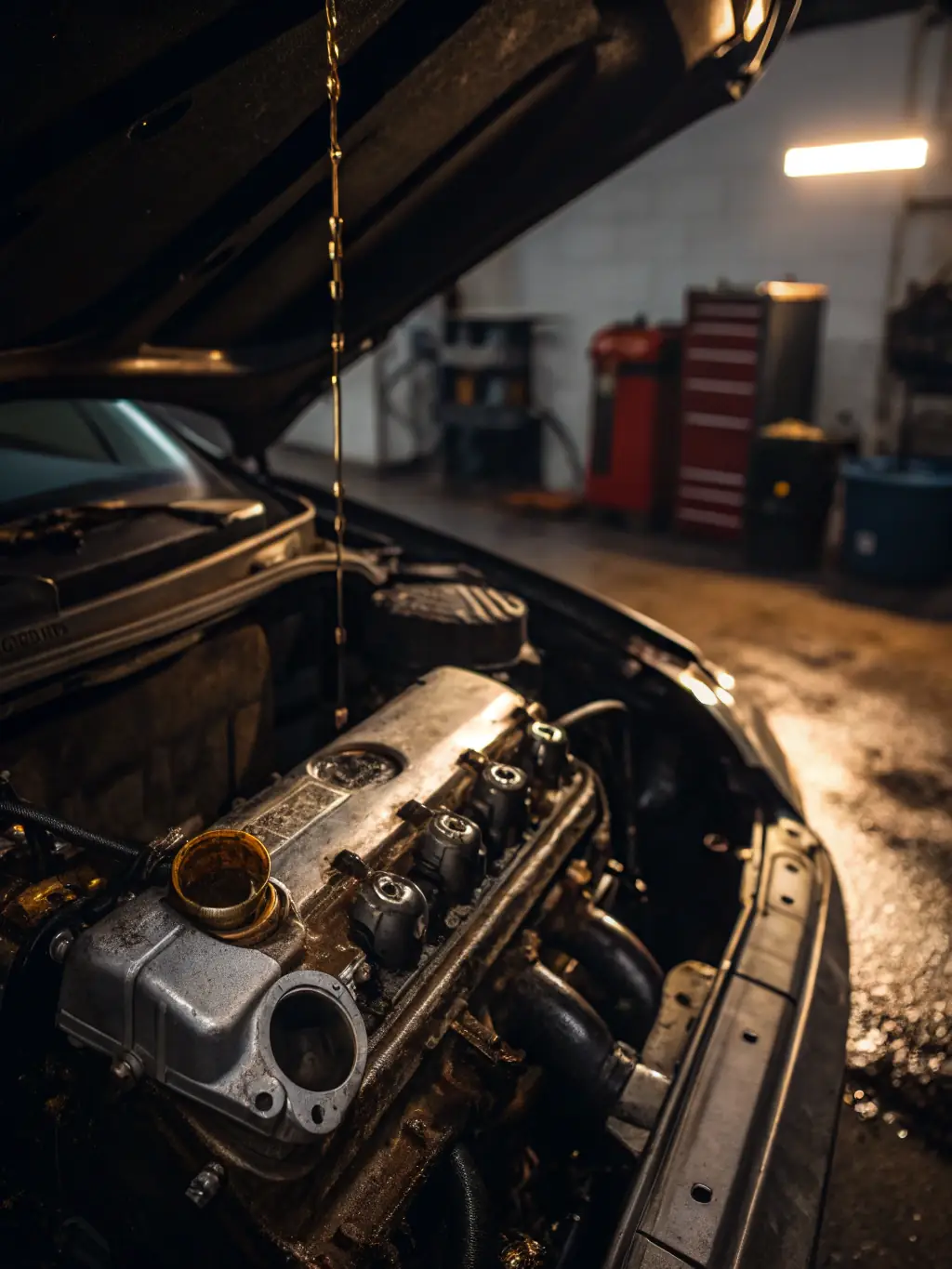 A visual representation of the inside of an engine, showing clean components versus dirty, sludged components, emphasizing the importance of clean oil for engine health at K & R Quality Auto Repair.